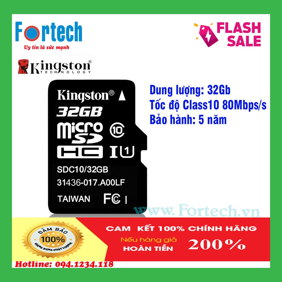 Thẻ nhớ Micro SD Kingston 32G Class 10, tốc độ 80Mbps/s