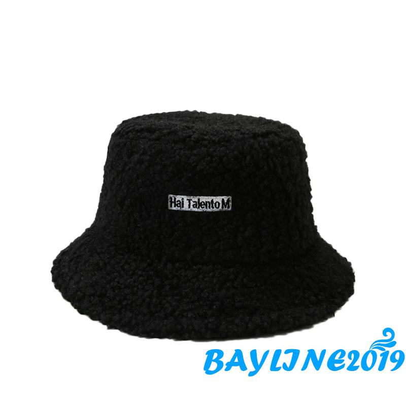 BAY- Mũ bucket vải lông cừu giữ ấm thường ngày (màu đỏ vàng, trắng, đen, hồng, xám)