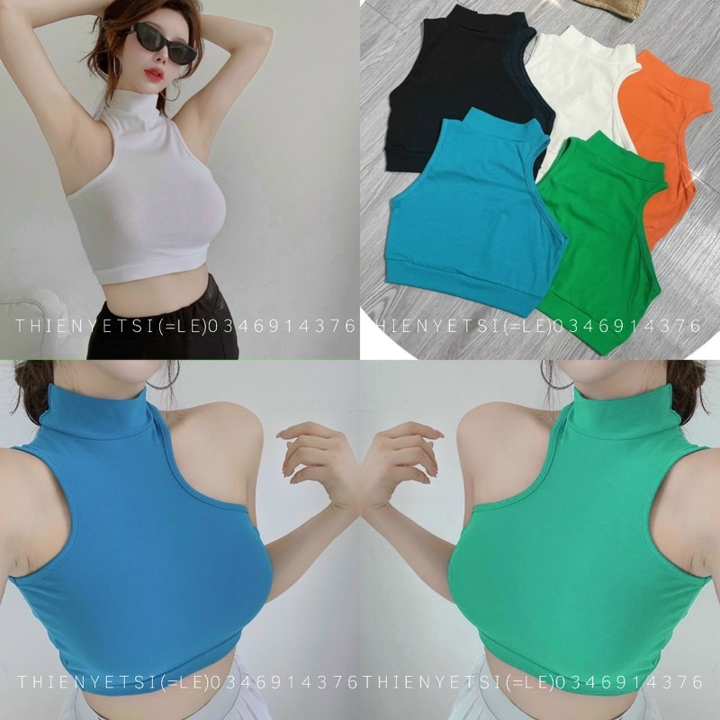 Áo kiểu BA LỖ XÉO CỔ LỌ thun borip co giãn nữ // Thiên Yết