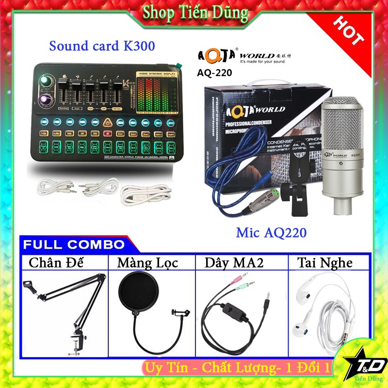 [Mã ELHACE giảm 4% đơn 300K] Bộ mic thu âm sound card k500 với mic aq220 chân đế màng lọc dây livestream MA2