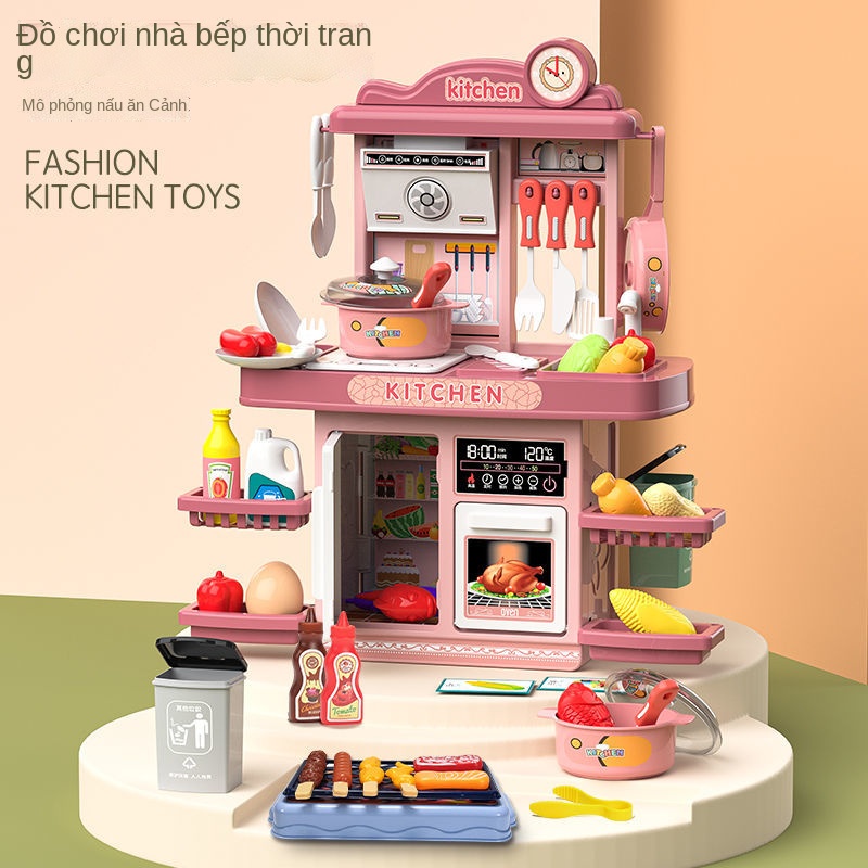 ☞Đồ chơi nhà bếp cho bé trai và bé gái Bộ nấu ăn nhà bếp với âm thanh và ánh sáng Đồ dùng nhà bếp của trẻ em có thể mô p