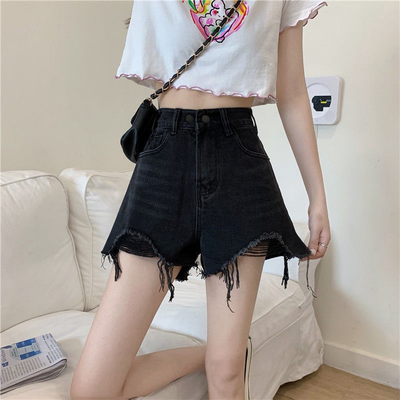 Quần Short Denim Lưng Cao Ống Rộng Theo Phong Cách Retro Hàn Quốc