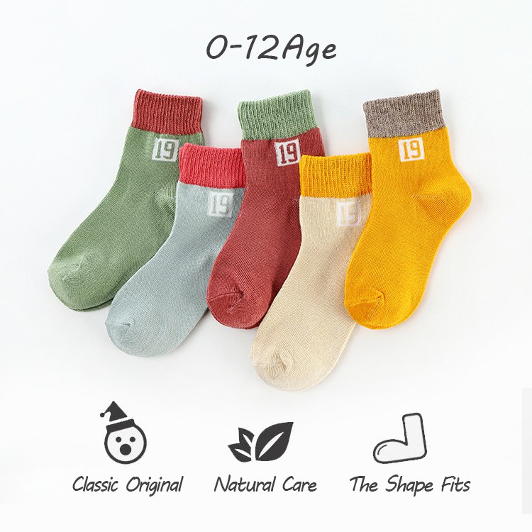 Set 5 Đôi Vớ Cotton Mềm Mại Họa Tiết Mặt Cười Thời Trang Cho Bé Trai
