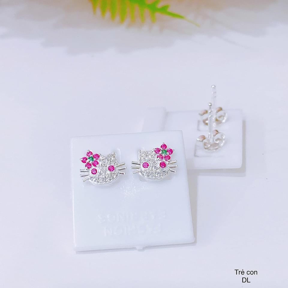 Bông tai bạc cho bé gái hình kitty xinh xắn - Kho sỉ bạc Nhất Linh