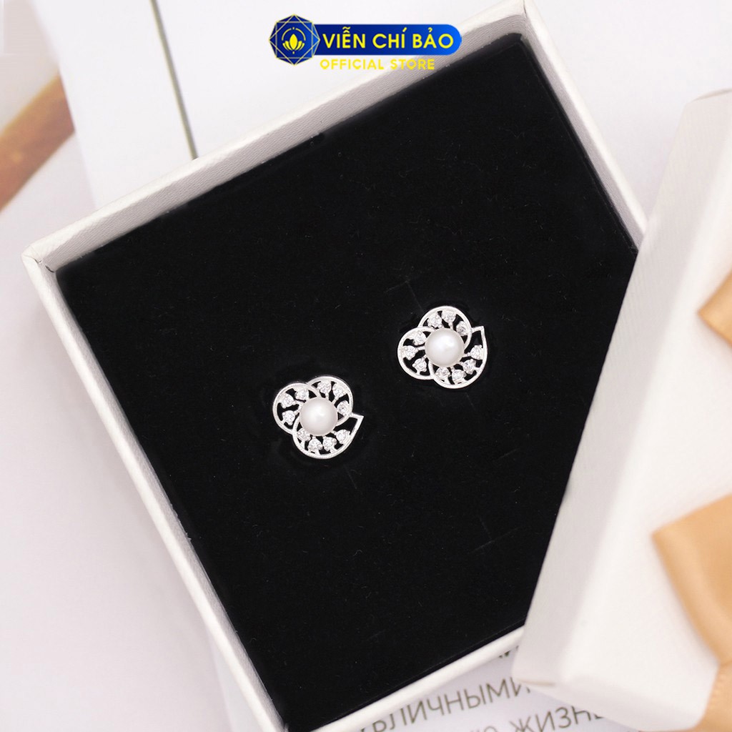 Bông tai bạc nữ hạt châu hình cánh hoa chất liệu bạc 925 thời trang phụ kiện trang sức nữ Viễn Chí Bảo B400392X