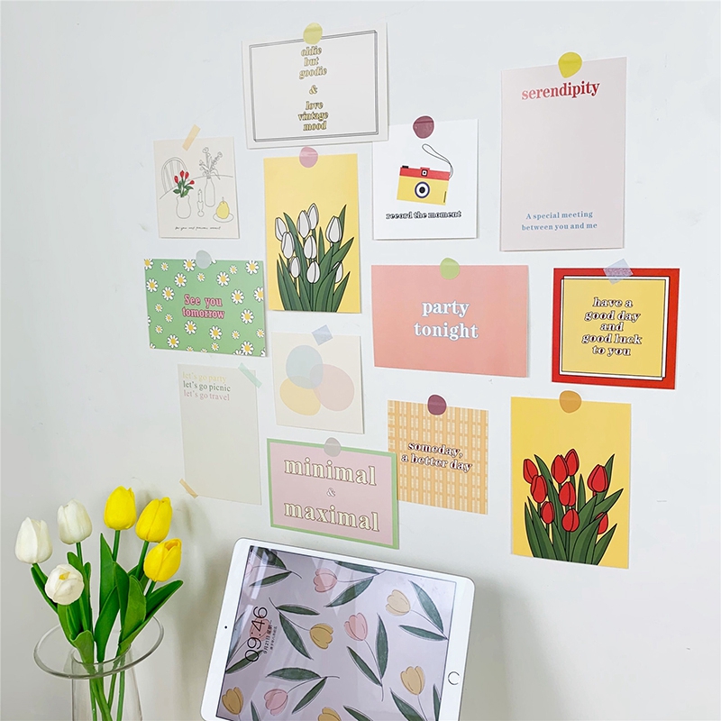 Set 13 Tấm Thẻ Giấy Dán Tường Trang Trí Hình Hoa Tulip DIY