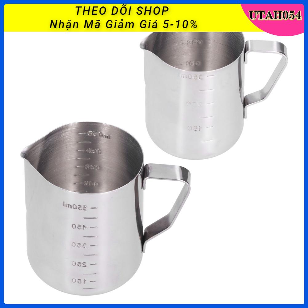 Utah054 Bình sữa đánh bọt pha cà phê bằng thép không gỉ với cân đo cho quán tiệc tại nhà