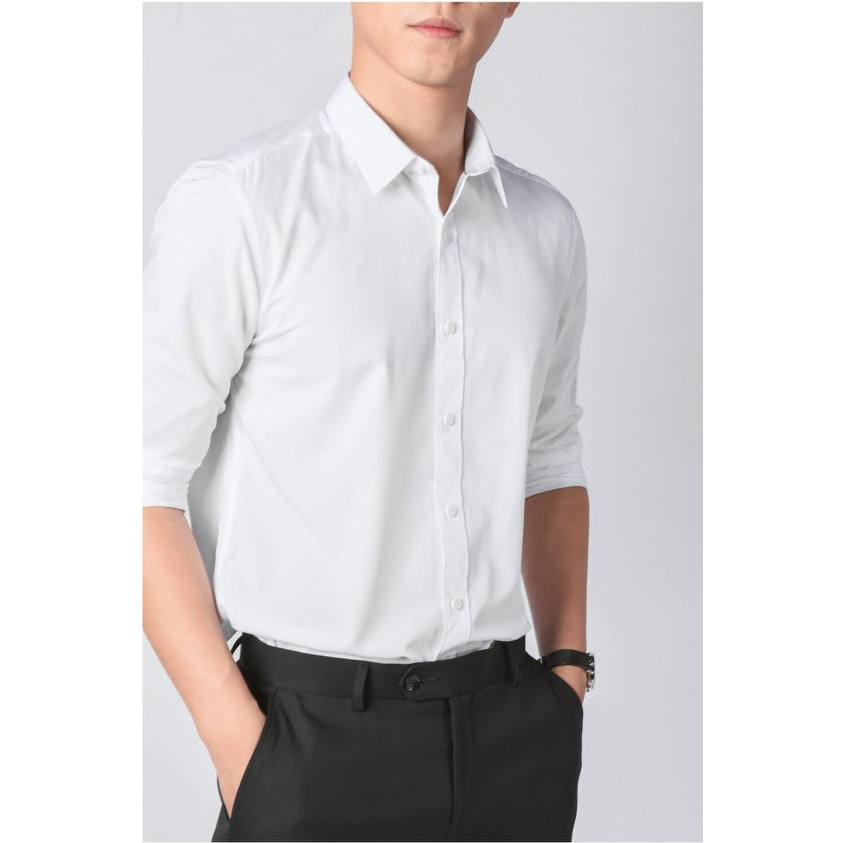 Áo Sơ Mi Trắng Nam Tay Dài Owen Vải Nano Cao Cập Mềm Mát Chống Nhăn Somi Công Sở Dáng Slim Fit Tà Lượn Không Túi Ngực