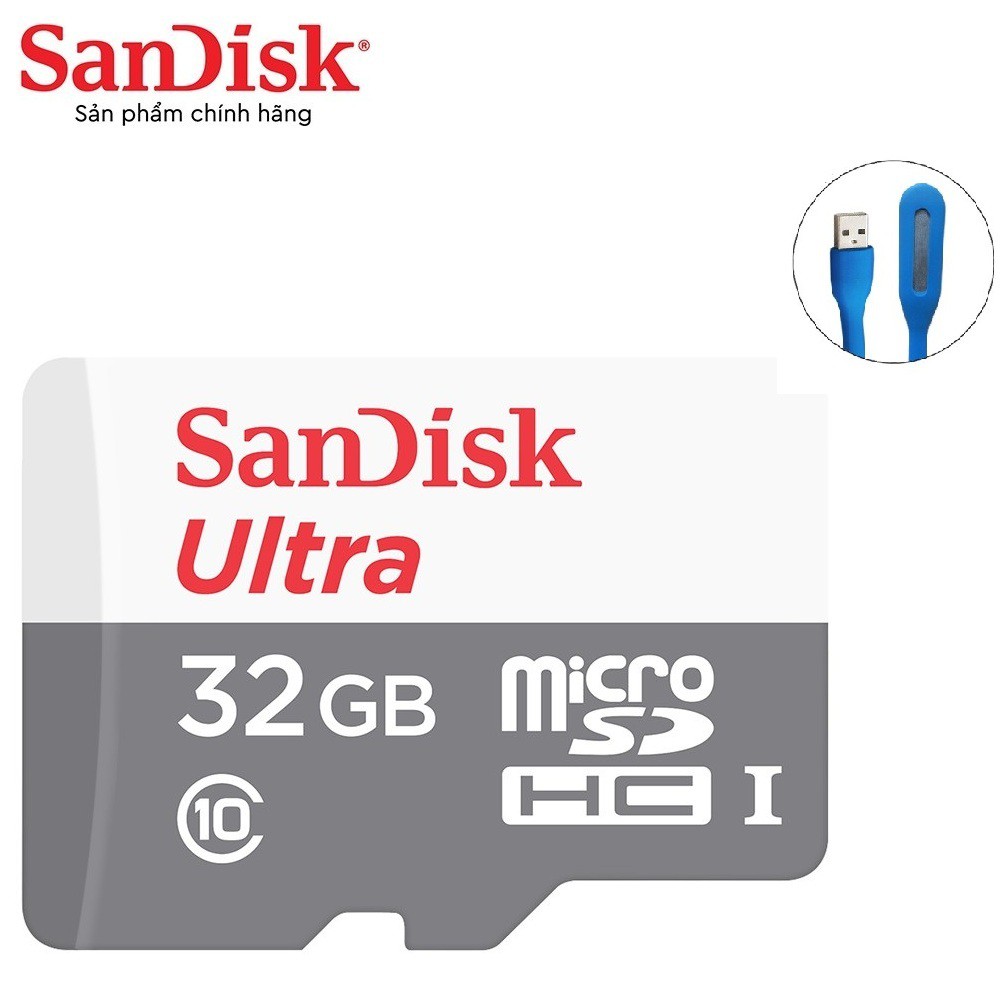 Thẻ nhớ microSDHC SanDisk Ultra 32GB upto 80MB/S 533x tặng đèn LED USB- Hãng phân phối chính thức