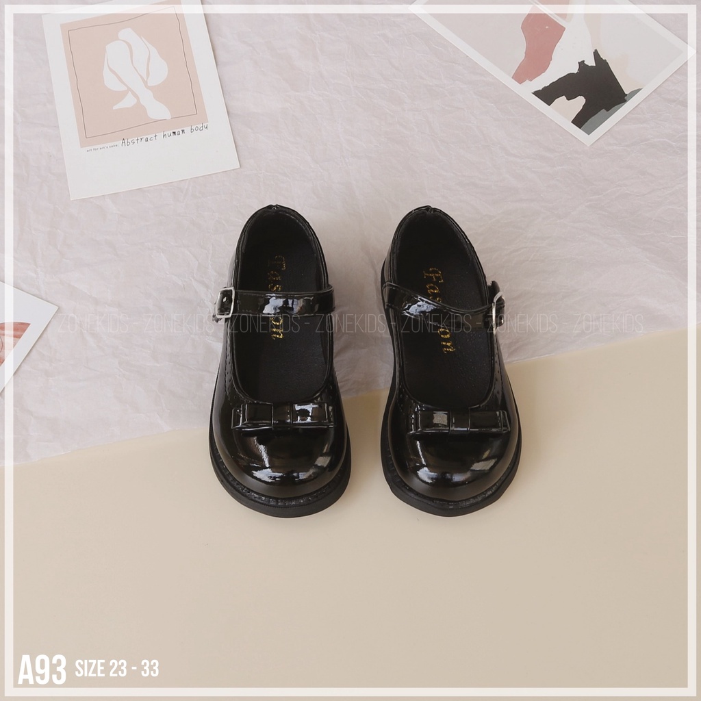 Giày búp bê da bóng đính nơ cho bé Zonekids - A93