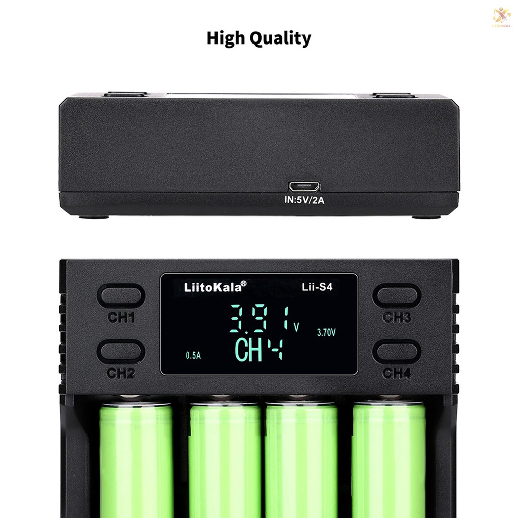 ET Liitokala LII-S4 Battery Charger LCD 4 Slot for 26650 21700 18350 AA AA Lithium NiMH Battery Auto-polarity Detector Charger