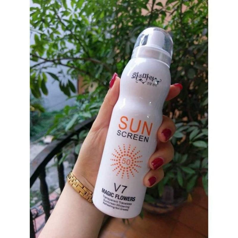 [Rẻ vô địch] Xịt chống nắng, xịt nâng tone chế khuyết điểm sunscreenv7 magic flower Hàn Quốc