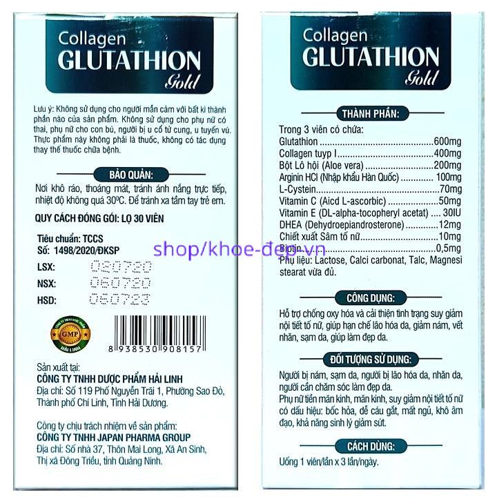 Viên uống trắng da, giảm lão hóa , chống nám tàn nhang Collagen Glutathion hộp trắng 30 viên | Thế Giới Skin Care