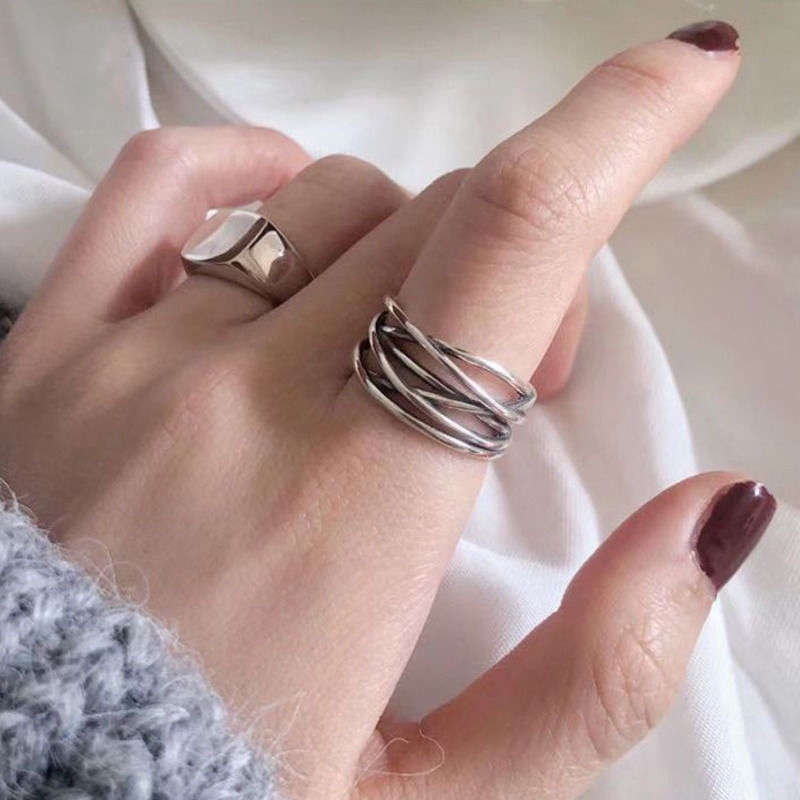 Nhẫn xoắn 2 tầng thiết kế đơn giản phong cách cổ điển hip hop