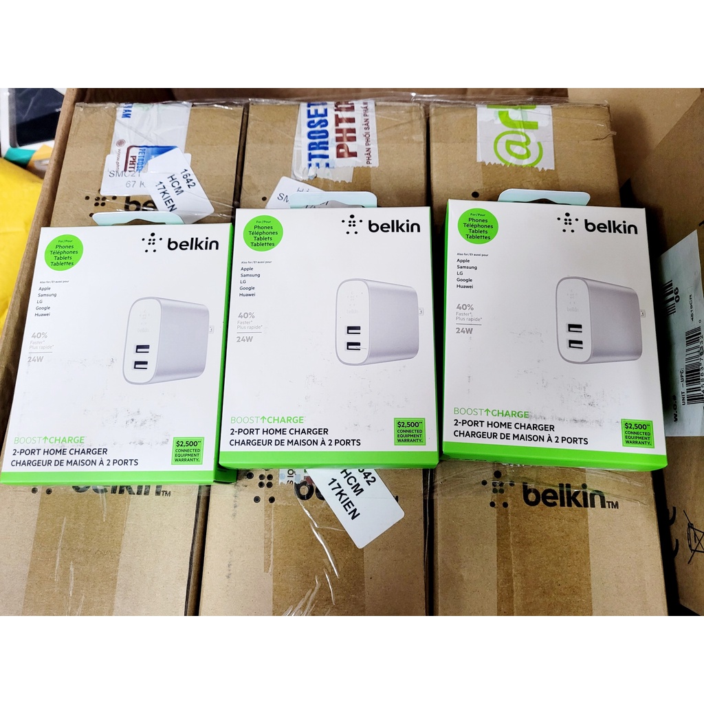 Sạc Nhanh Belkin BOOST↑CHARGE™ 24W 2 cổng USB-A 12W - Hàng Chính Hãng - Bảo Hành 12 Tháng