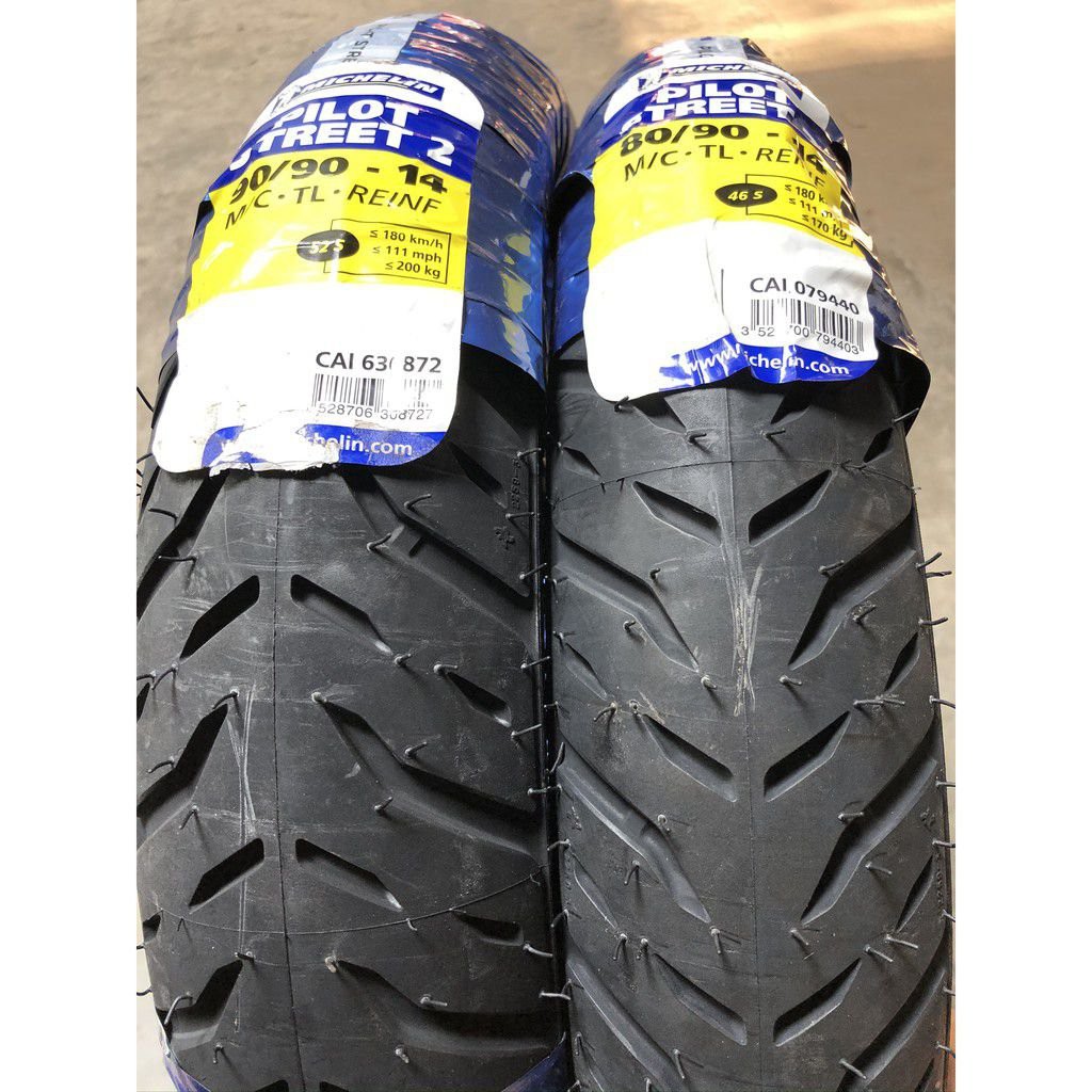 Các cặp vỏ lốp xe Michelin Pilot Street 2 size 14 inch và 17 inch cho tay ga - xe số, vỏ ko ruột - giá 1 cặp