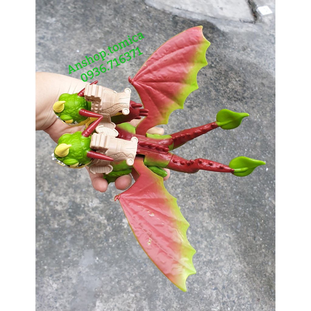 Mô hình nhân vật Rồng 2 đầu màu xanh lá kèm nhân vật trong phim "Bí Kíp Luyện Rồng"