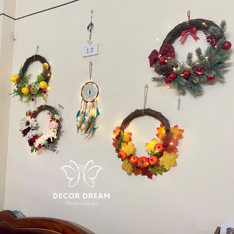 Vòng nguyệt quế trái cây mùa hè, trang trí trại Trung Thu, decor tưới mát tâm hồn ngày nắng hạ, treo cửa