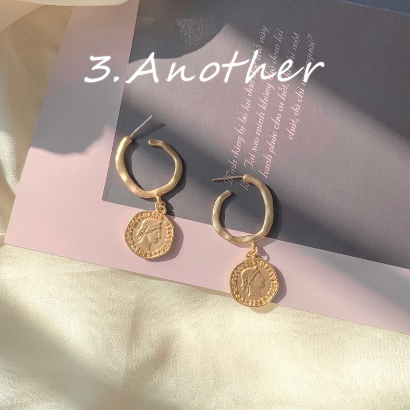 Bông Tai Tròn Hình Đồng Tiền Xu Cô Gái Châu Âu Mạ Vàng Cổ Điển 3ANOTHER ACCESSORIES