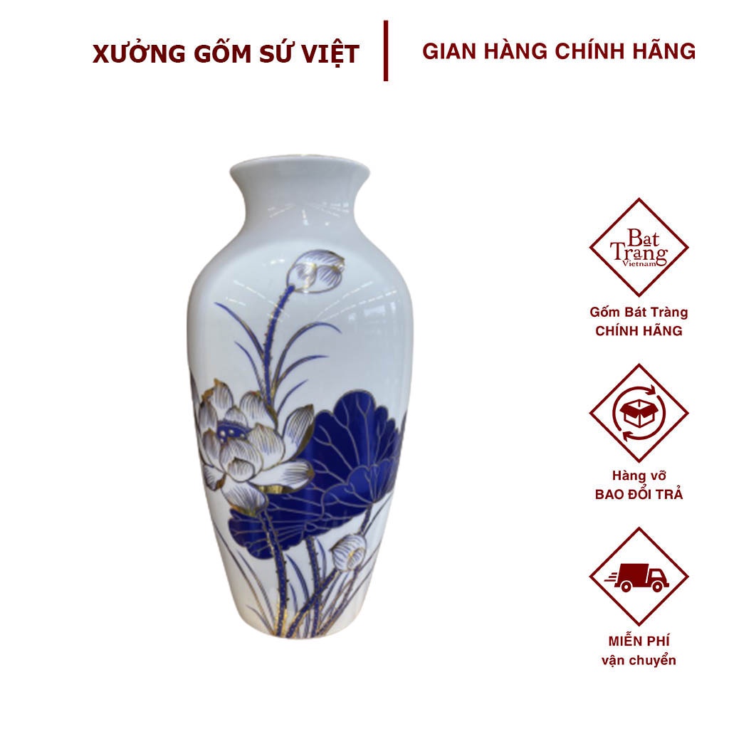 Bình Hoa Bát Tràng Vẽ Vàng Kim Cao Cấp 28cm