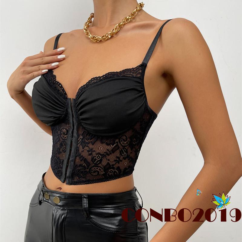 Áo Tank Top Ôm Dáng Viền Ren Màu Đen Gợi Cảm Cho Nữ
