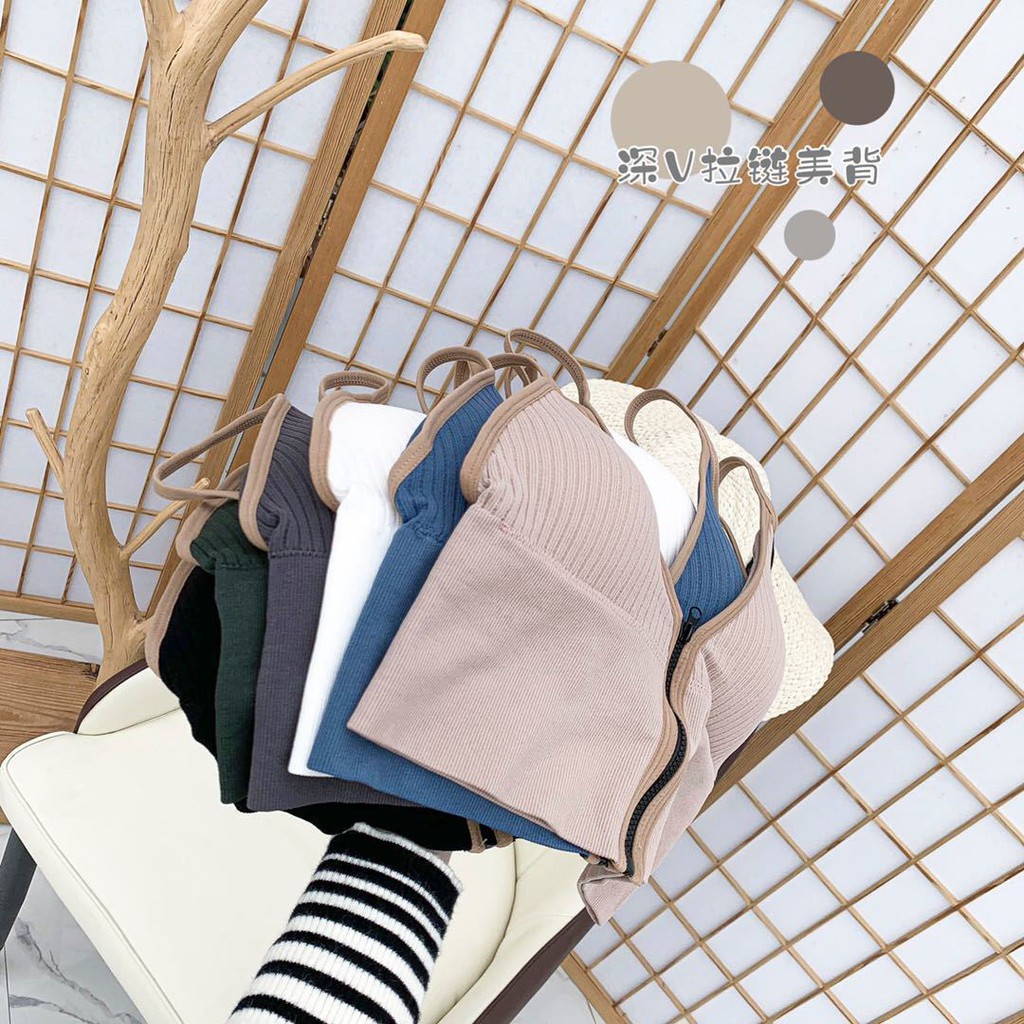 Áo Bra Gân Nữ Cá Tính 2 Dây Cỗ V Khóa Kéo Trước, Áo Croptop Đẹp Cotton Mềm Mịn