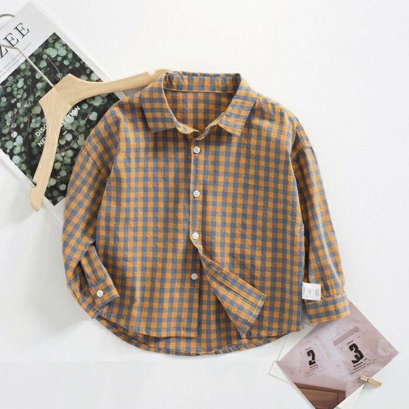 Áo Sơ Mi caro cho bé trai vải Cotton Sọc Ca Rô Thời Trang Thu Xuân Dành Cho Trẻ em