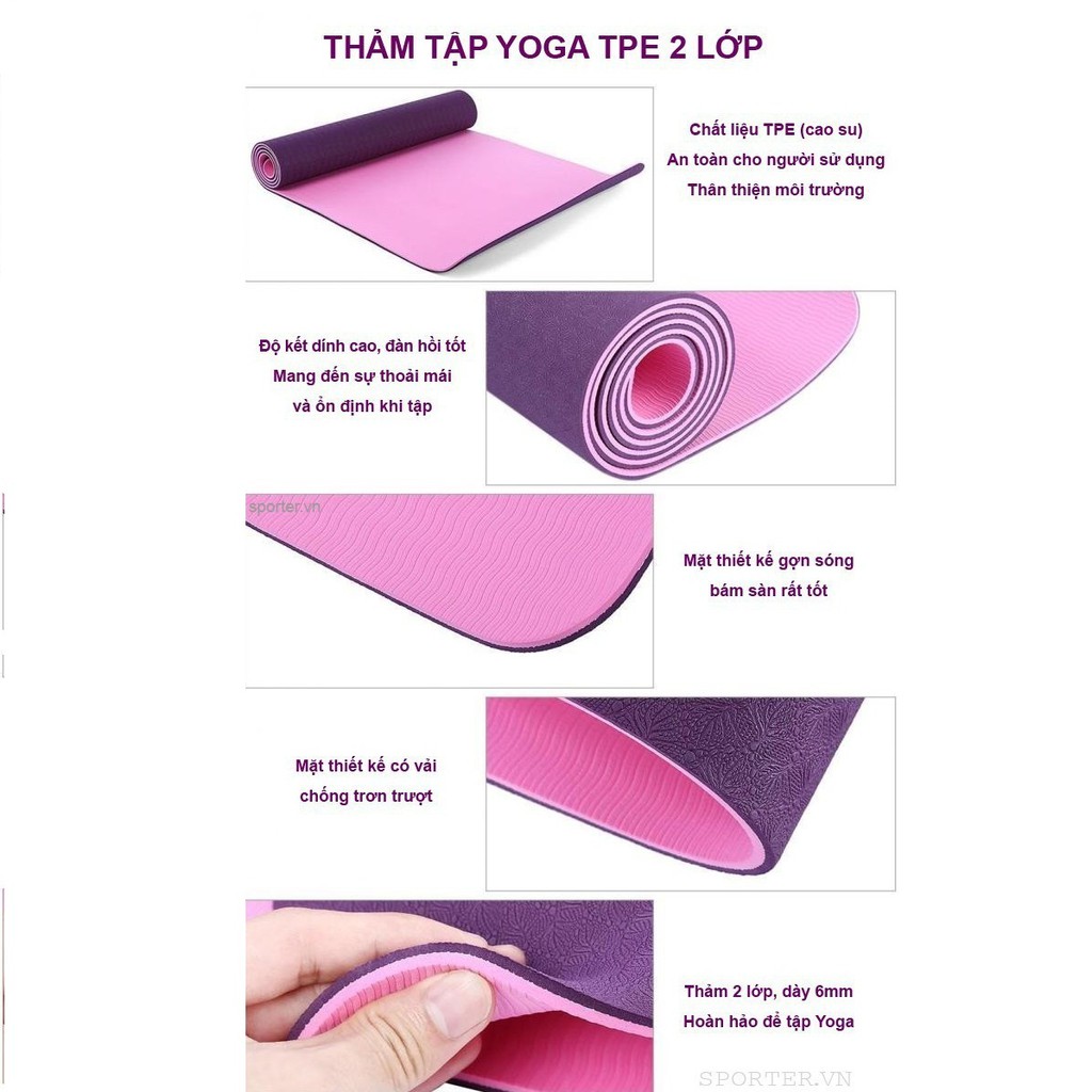 [GIÁ CỰC SỐC] TẶNG 1 Túi đựng thảm khi mua thảm tập Yoga 2 lớp TPE 6mm