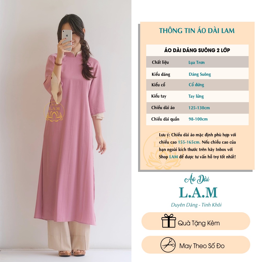 Áo dài dáng suông tay 2 lớp cách điệu, chất liệu lụa trơn