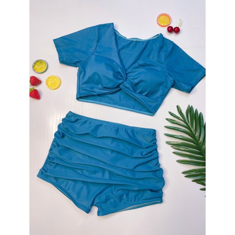 Bộ đồ bơi nữ, Set bơi áo croptop xoắn + quần nhún, Đồ bơi, đồ đi biển