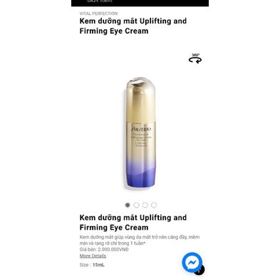 [ Minisize 5ml ] Kem Dưỡng Chống Lão Hóa, Giảm Quầng Thâm Và Bọng Mắt Shiseido Uplifting and Firming Eye Cream