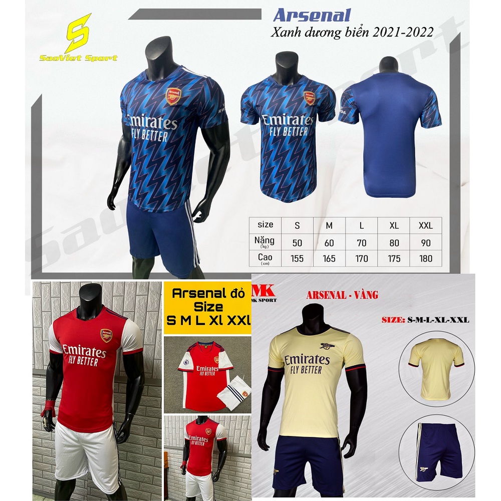 Bộ Bóng Đá CLB ARSENAL 2021-2022 Thun Lạnh Cao Cấp