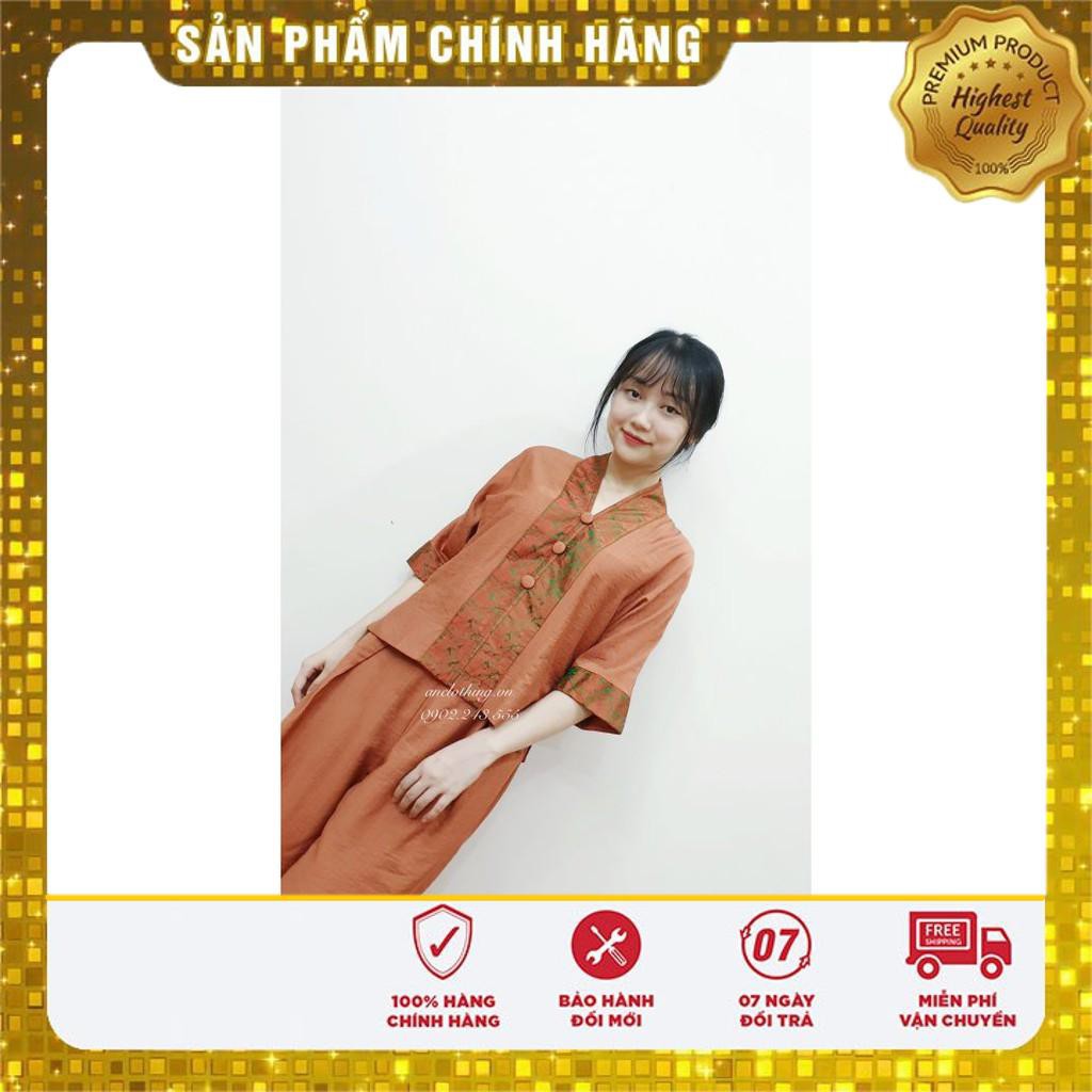 🍑🍑🍑Quần Áo Đi Chùa Pháp Phục Phật Tử nữ cao cấp hàng thiết kế An252 Nâu Đồng - chất liệu đũi phối tơ tằm tự nhiên