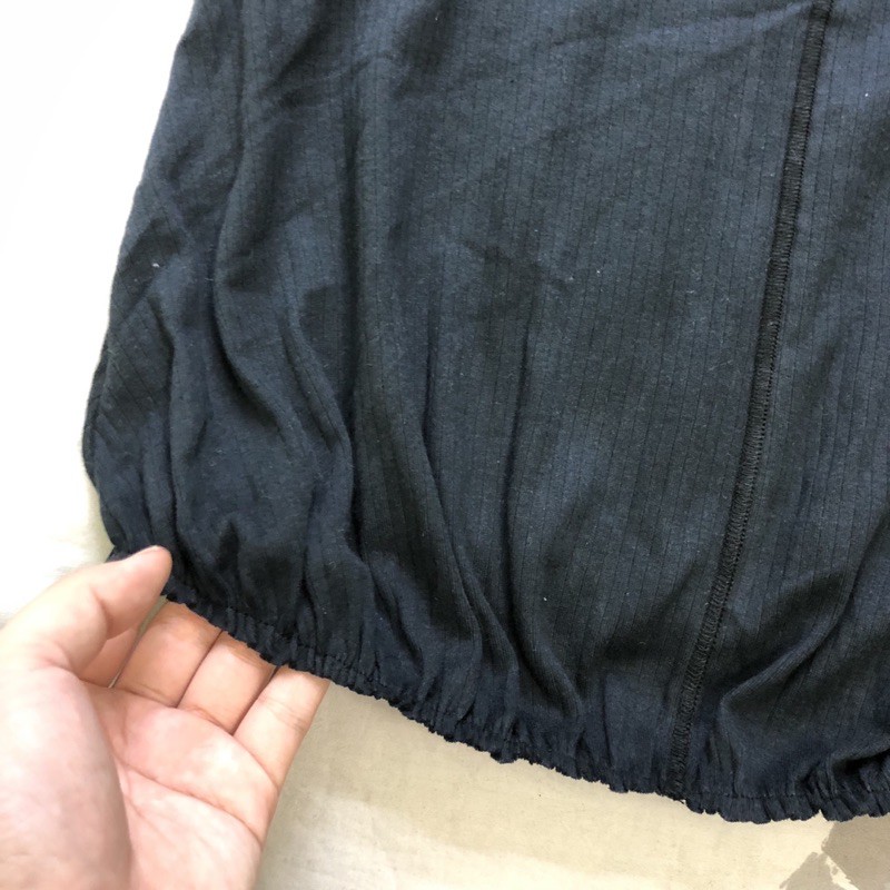 Áo Croptop Cắt Nhãn Hai Dây Tăng Đơ Cotton Gân Rip Đen Nhún Eo - Freesize