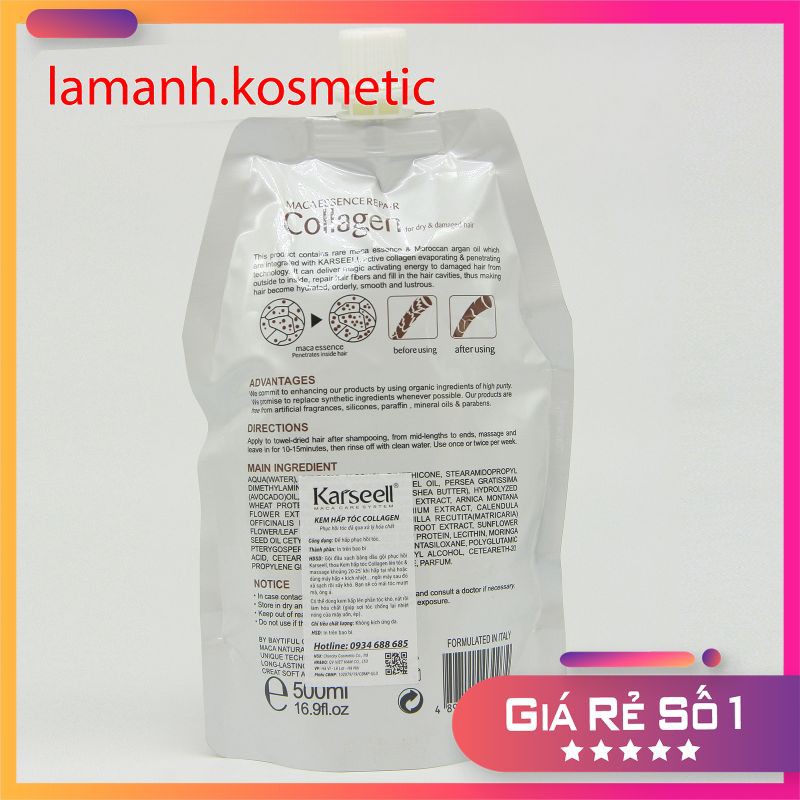 [💥 RẺ VÔ ĐỊCH ] KEM HẤP Ủ TÓC HOÀN HÌNH  COLAGEN KARSEELL TÚI  500ML SIÊU PHỤC HỒI TÓC YẾU NÁT | BigBuy360 - bigbuy360.vn