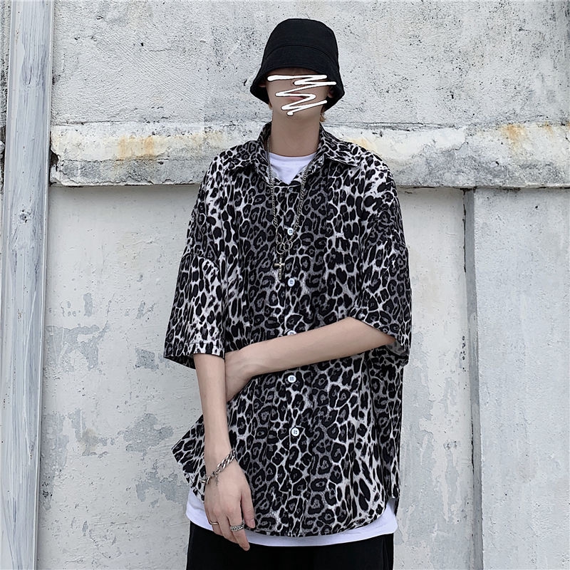 Áo Sơ Mi Tay Ngắn Dáng Rộng Hoa Văn Họa Tiết Da Báo Cá Tính | BigBuy360 - bigbuy360.vn