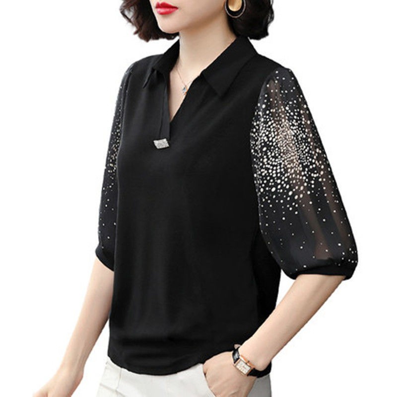 Đầu xuân của các bà mẹ trung niên trang phục mới 2021 Áo sơ mi voan tay ba phần tư, áo sơ mi nữ, áo lưới rời với tay áo | BigBuy360 - bigbuy360.vn