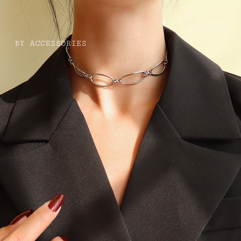 Choker titan mắt xích hình học rỗng lớn phối khoen không gỉ WN2261