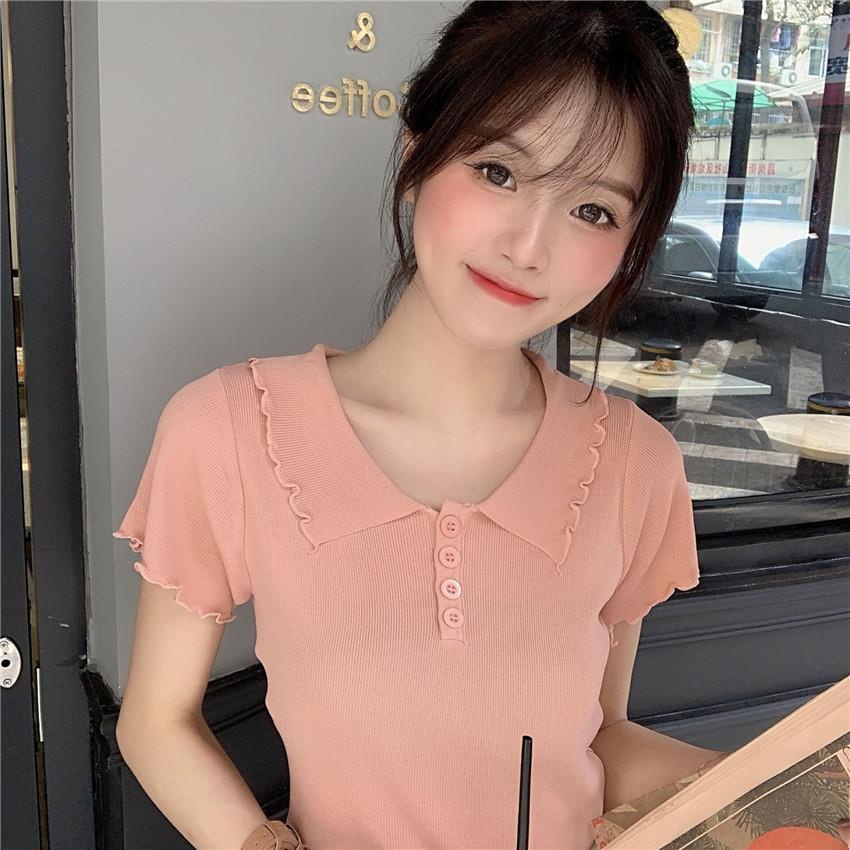 Western style base shirt fashionable all-match summer new slim small fresh short sleeve top knitted T-shirt for women ins