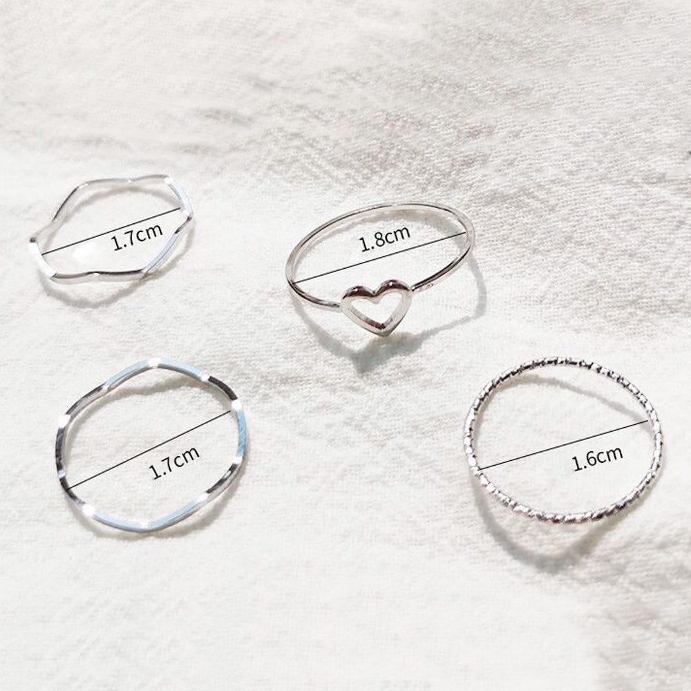 Bộ 5 nhẫn cưới hình gợn sóng đơn giản đính ngọc trai giả 4 món cho nữ