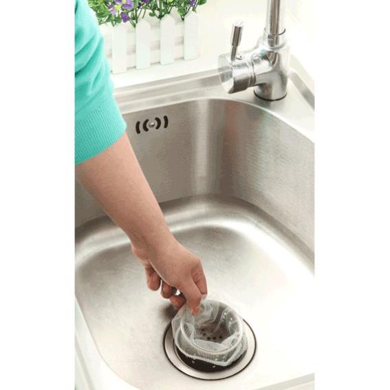 Combo 100 Túi Lọc Rác Bồn Rửa Chén Bát, Túi Lưới Vải Tự Phân Huỷ Có Chun Miệng Túi
