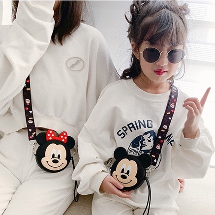 Túi đeo chéo Mickey, Minnie chất liệu silicon cao cấp cho bé trai bé gái phong cách Hàn Quốc