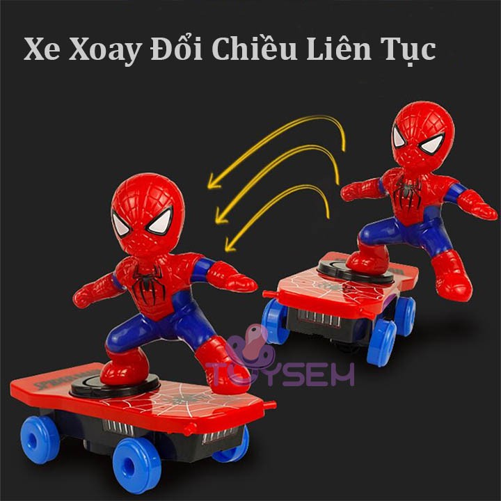 Đồ chơi người nhện lướt ván có đèn và nhạc xoay 360 độ toysem spiderman - Quà tặng sinh nhật cho bé