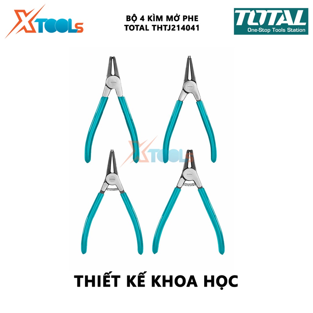 Bộ 4 kềm mở phe 125mm TOTAL THTJ214041 | bộ kìm 4 chi tiết Kích thước 5&quot;/ 125mm, Đường kính 1.3mm, Chất liệu bằng Thép c