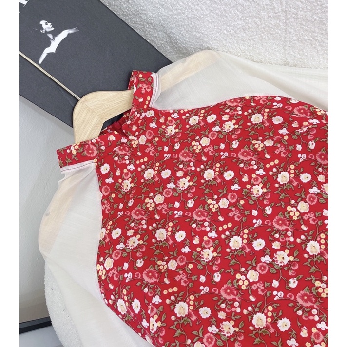 Đầm áo dài hoa cách điệu