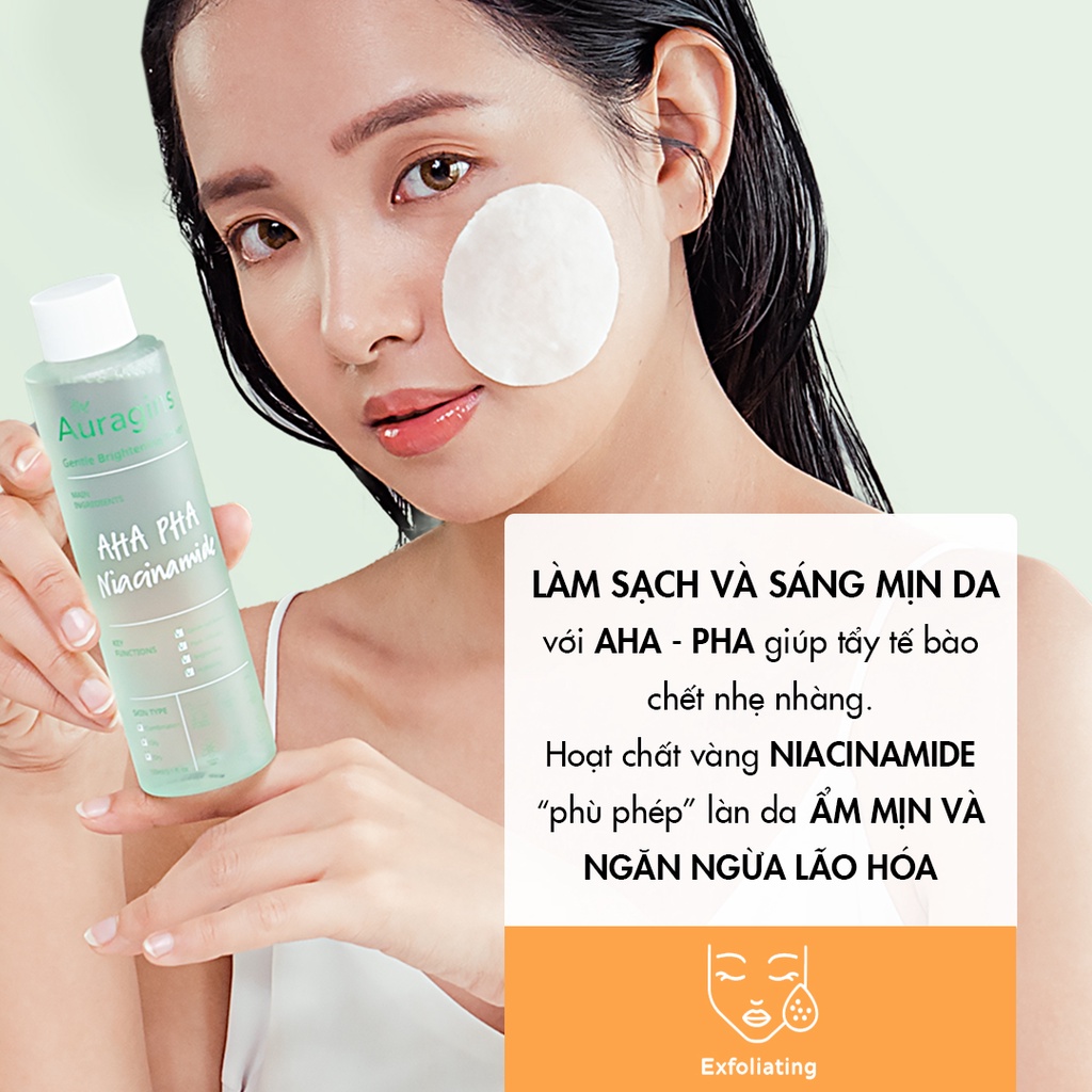 Nước hoa hồng sáng da, ngừa mụn AHA PHA The Auragins Gentle Brightening Toner 150ml