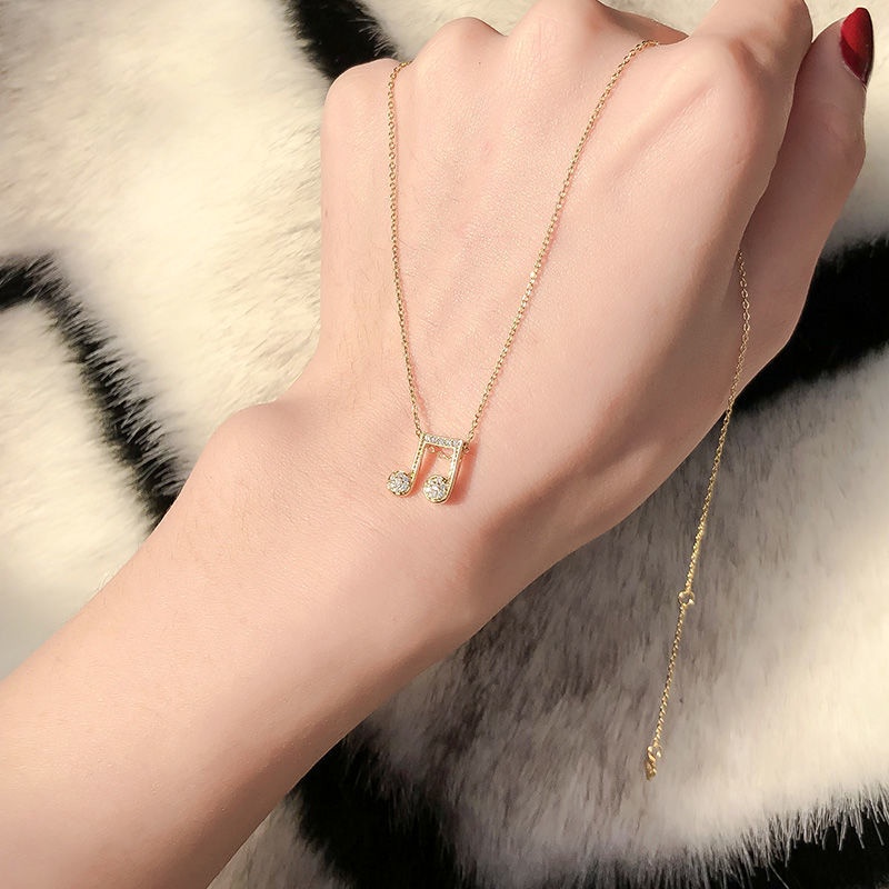 Vòng cổ Bạc 925 Mặt Hình Nốt Nhạc Đính Đá Zircon Nhiều Màu Sắc Xinh Xắn Cho Nữ