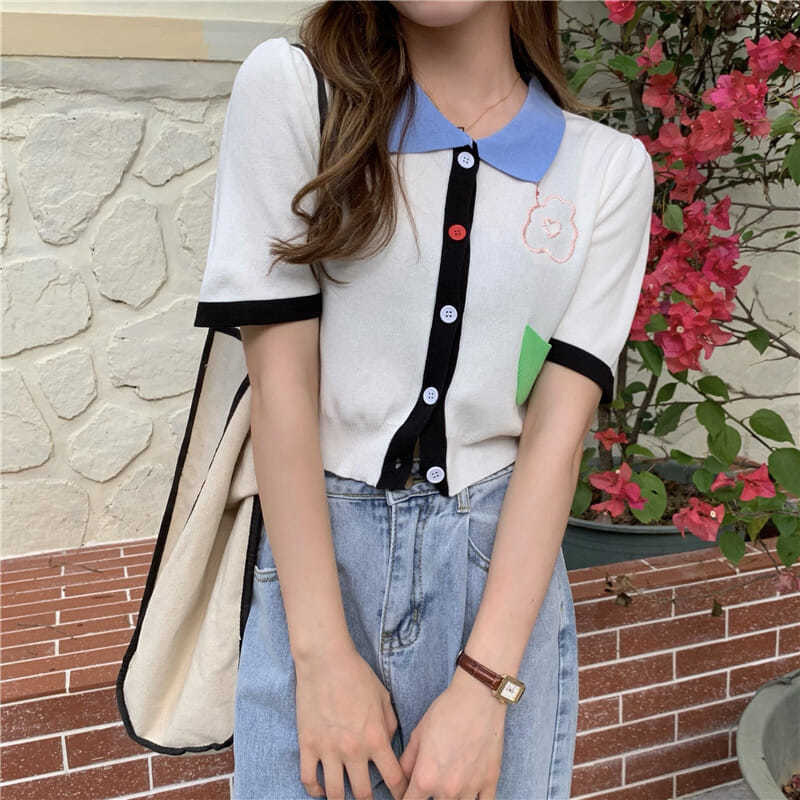 Áo Thun Polo Ngắn Tay Thêu Hoa Phong Cách Hàn Quốc Thời Trang Mùa Hè Mới 2021 | BigBuy360 - bigbuy360.vn
