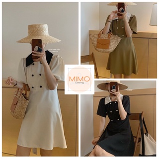 Váy đi làm thanh lịch, váy cổ pha khuy bọc vintage