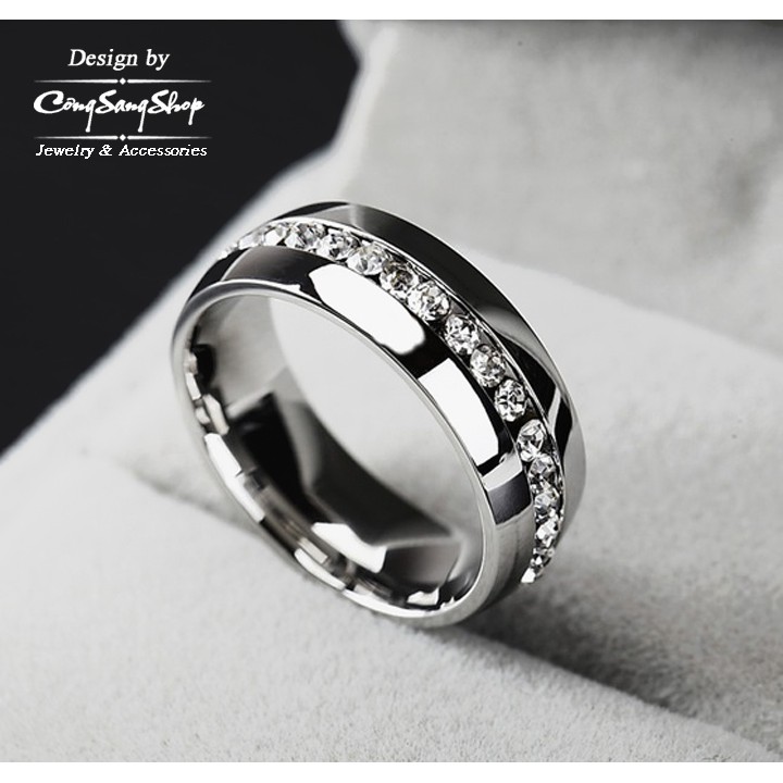 NHẪN INOX NỮ 1 HÀNG XOÀN BẢNG LỚN N066 đẹp, không đen - tặng hộp đựng xinh xắn